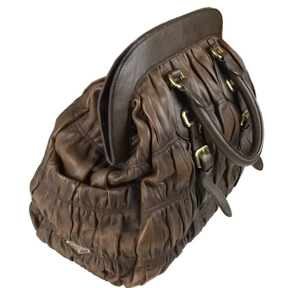 PRADA Nappa Gaufre Brown Leather Satchel Bag - Picture 7 of 16